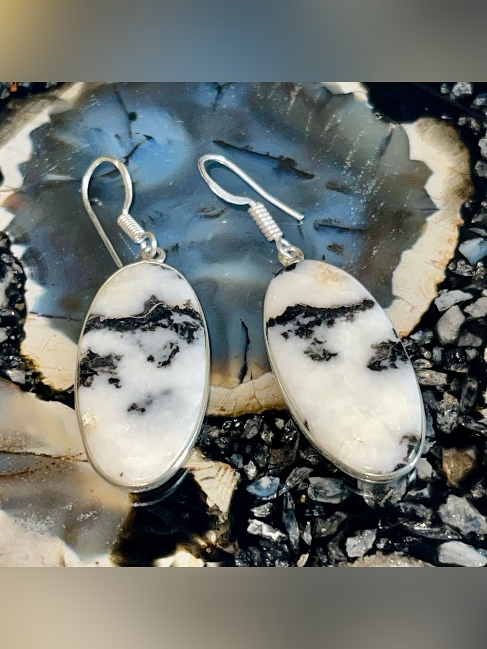 Thin White Buffalo Turquoise Earrings 2” - Picture 14 of 17